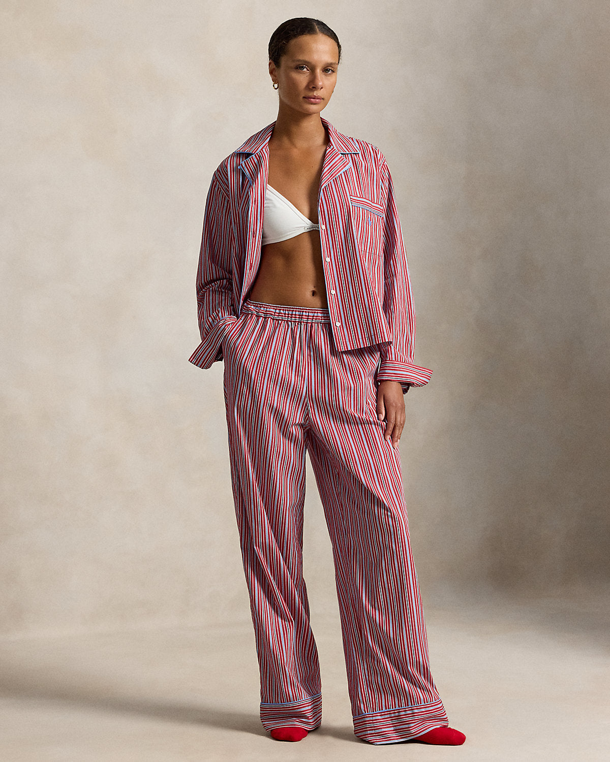 Striped Poplin Long-Sleeve Pajama Set