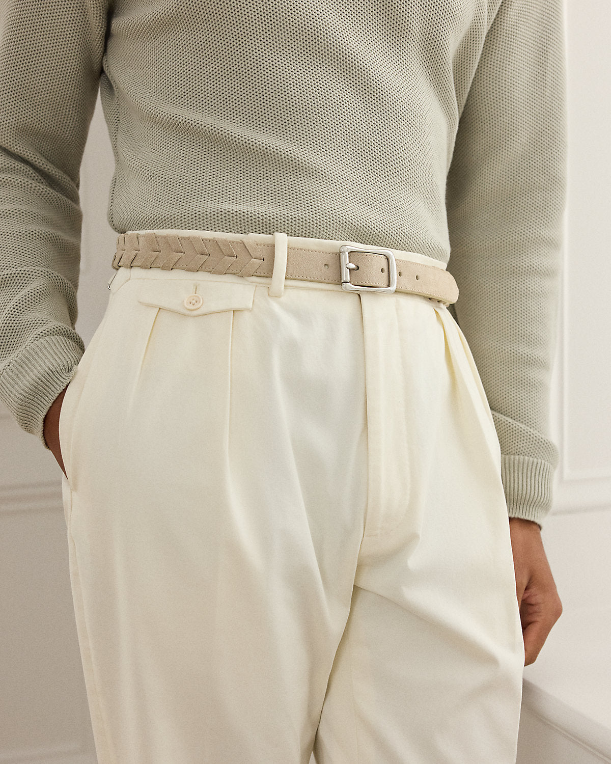 Whipstitched Calf-Suede Belt