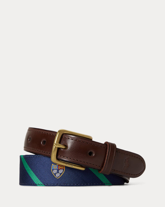 Leather-Trim Silk Jacquard Belt