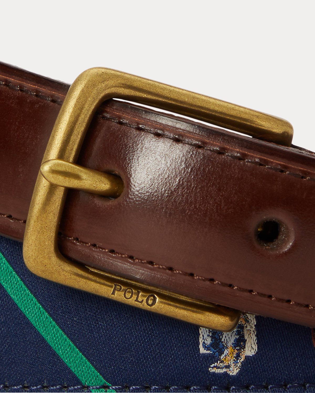Bear Leather-Trim Striped Belt