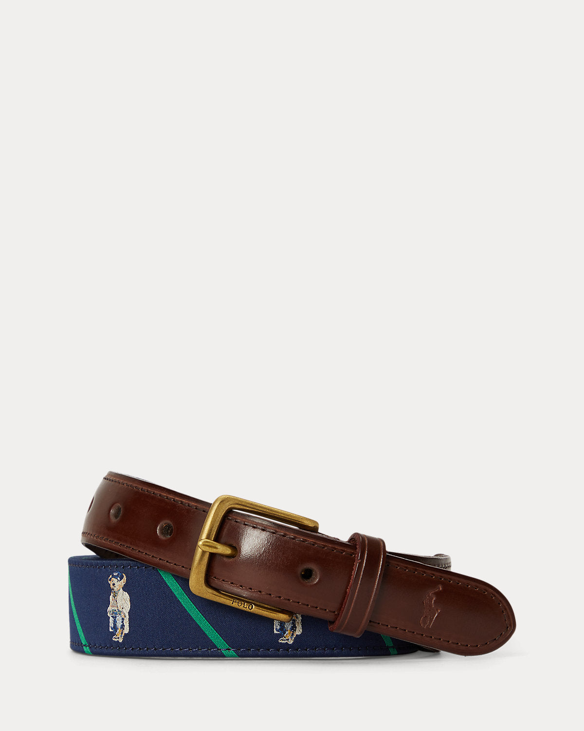 Bear Leather-Trim Striped Belt