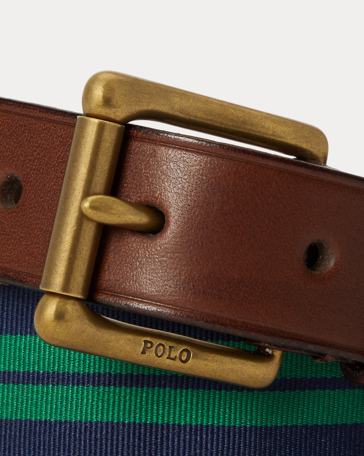 Leather-Trim Striped Grosgrain Belt