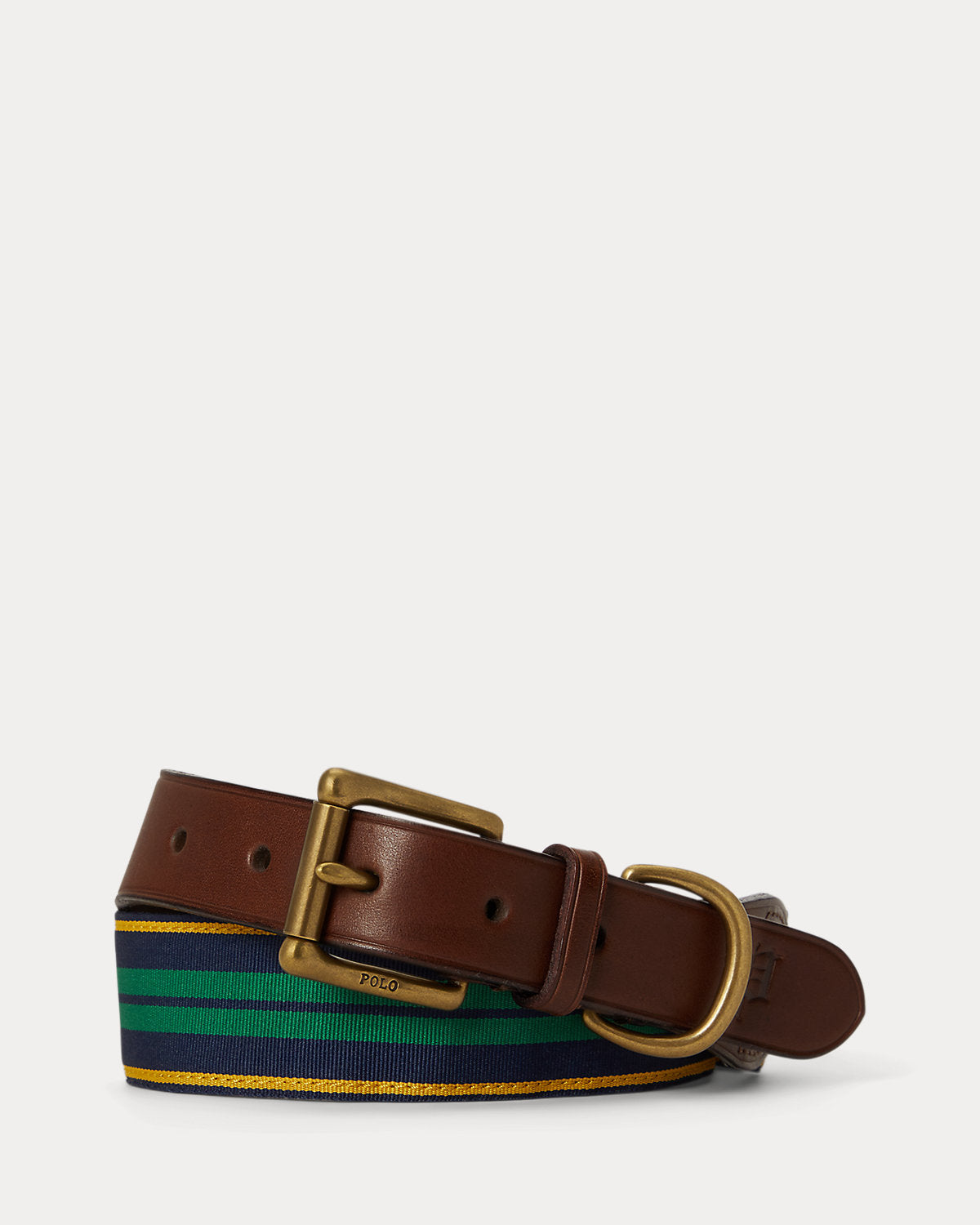 Leather-Trim Striped Grosgrain Belt