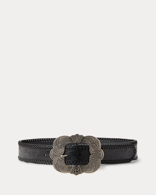 Tooled-Buckle Embossed Vachetta Belt