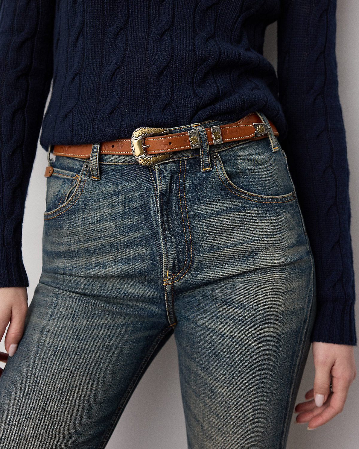 Tooled Vachetta Leather Belt