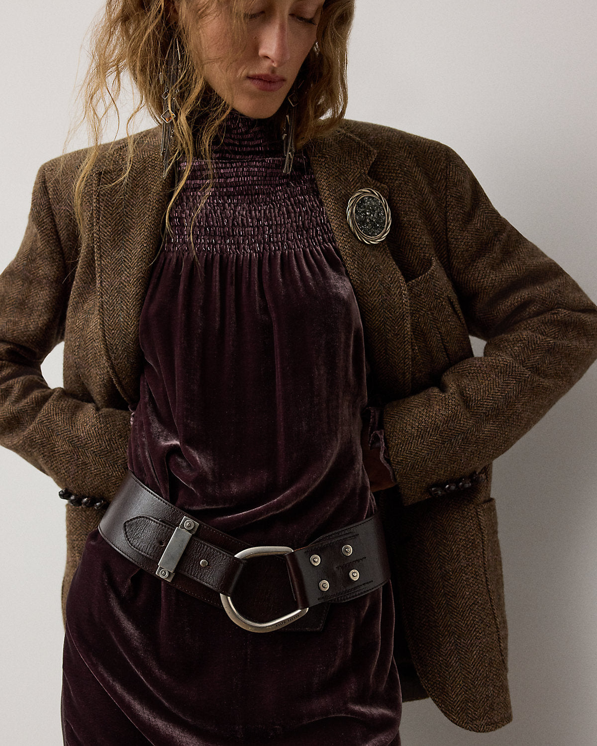 Turn-Back Washed Leather Wide Belt