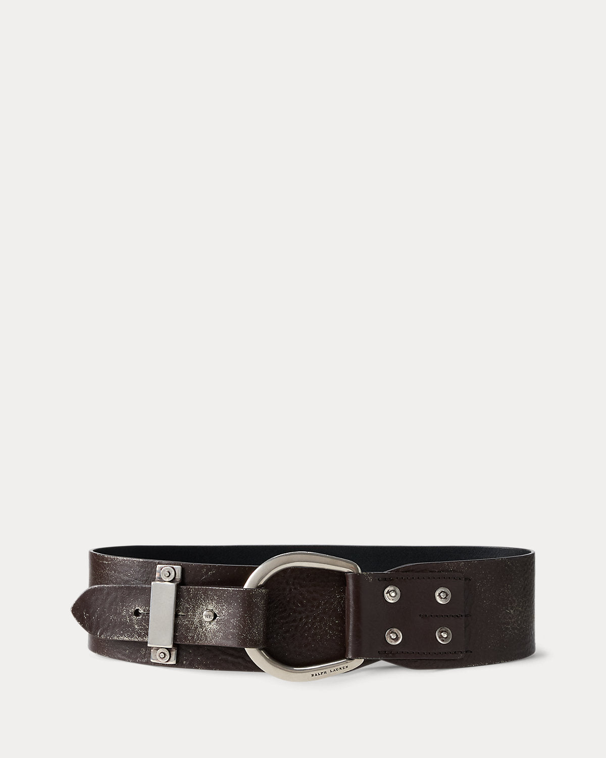 Turn-Back Washed Leather Wide Belt