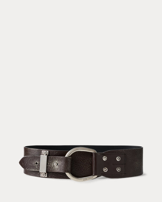 Turn-Back Washed Leather Wide Belt
