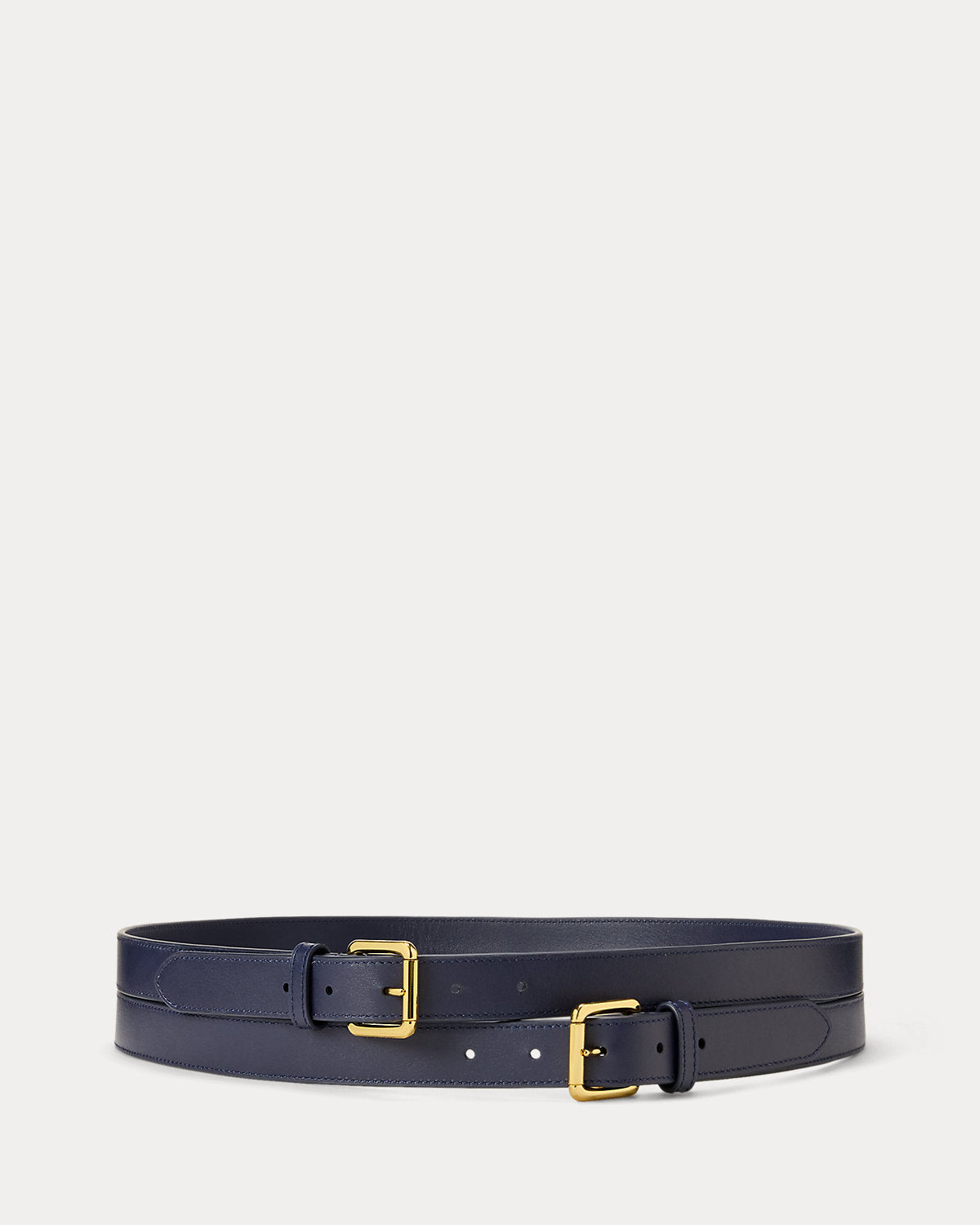 Leather Double-Buckle Stacked Wide Belt