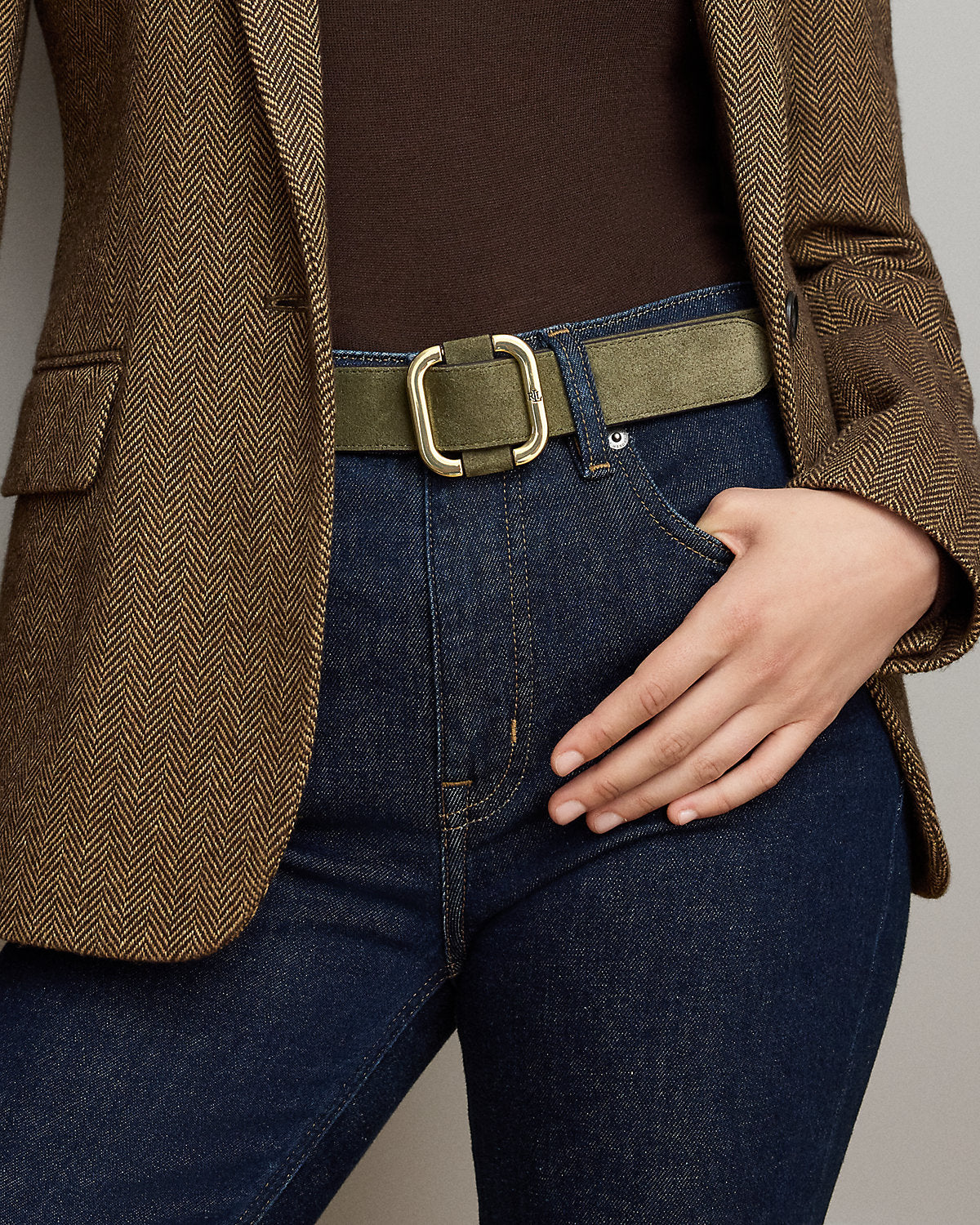 Slide-Buckle Suede Belt