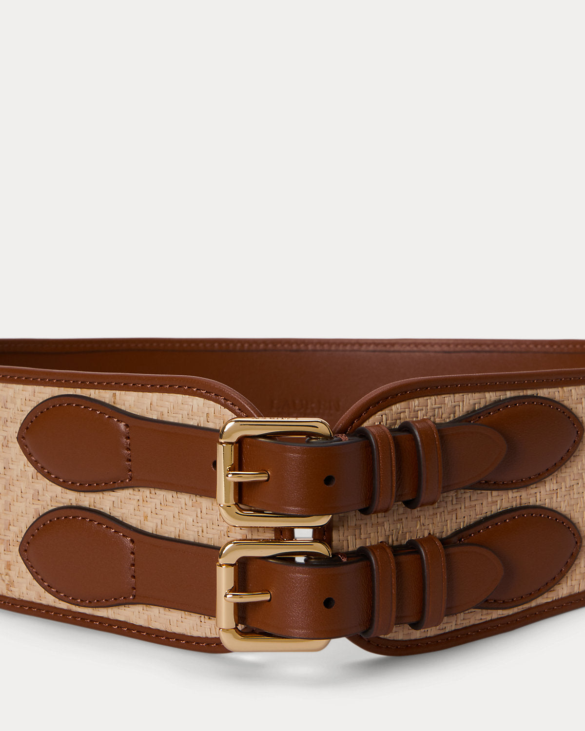 Raffia & Leather Double-Buckle Wide Belt