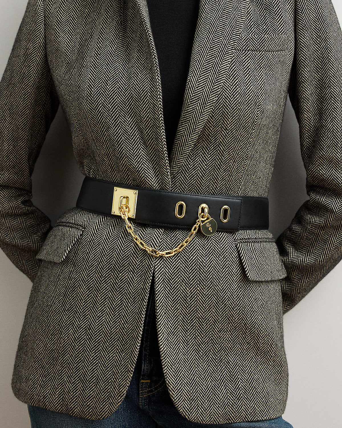 Leather Chain Padlock Wide Belt