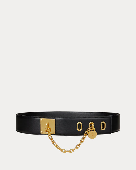 Leather Chain Padlock Wide Belt