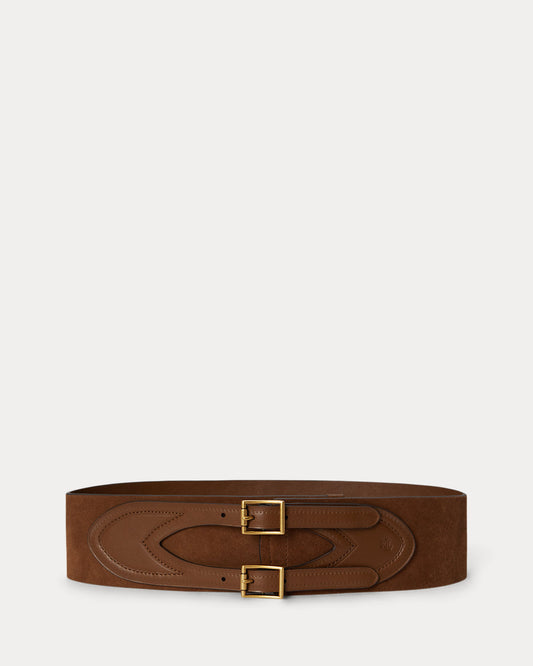 Suede & Leather Double-Buckle Wide Belt