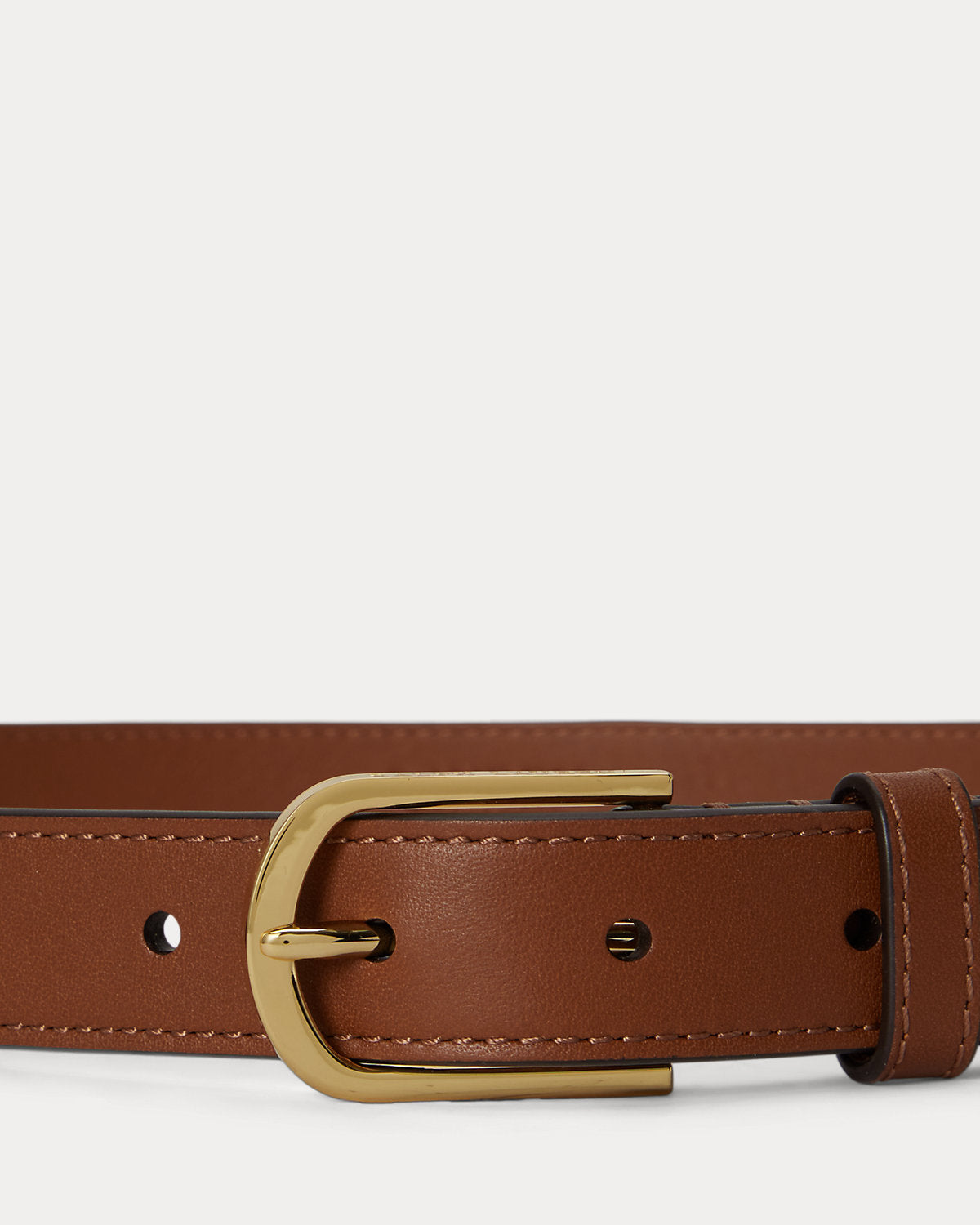 Rounded-Buckle Leather Skinny Belt