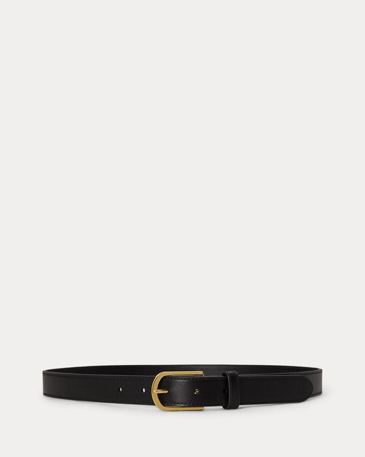 Rounded-Buckle Leather Skinny Belt