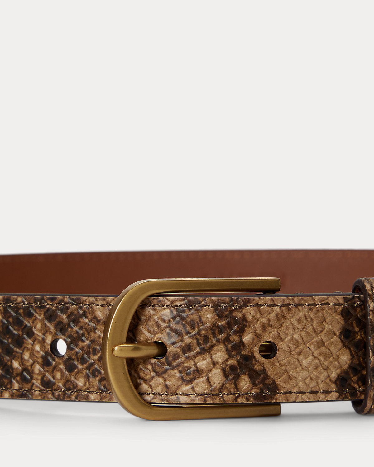 Rounded-Buckle Embossed Skinny Belt