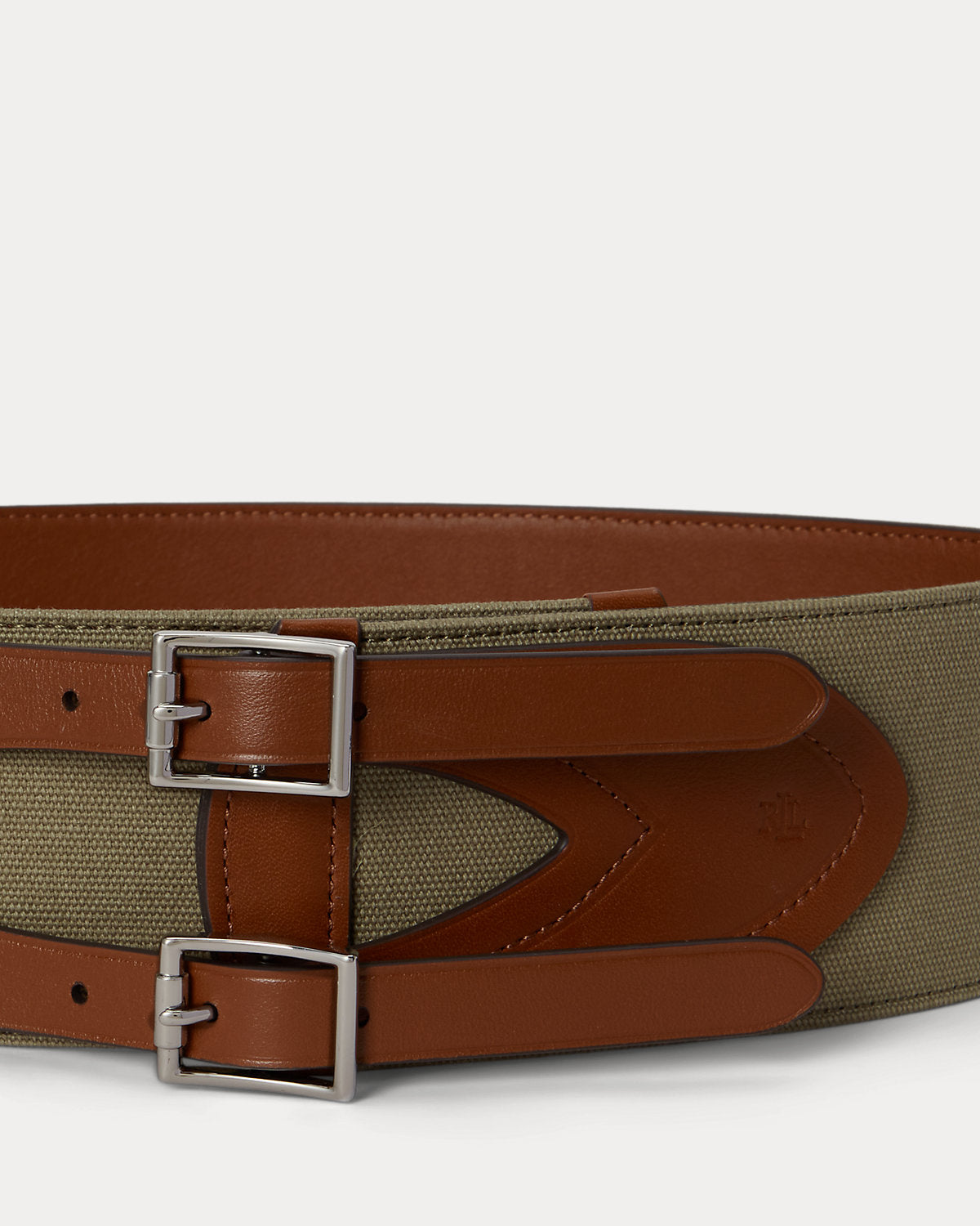Canvas & Leather Double-Buckle Wide Belt