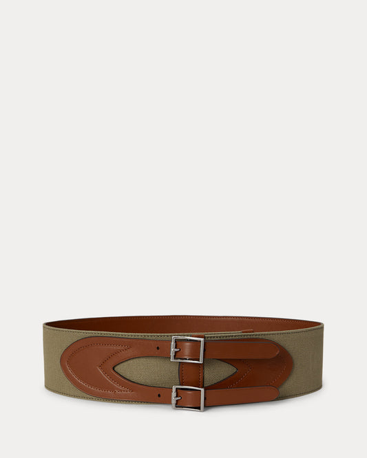 Canvas & Leather Double-Buckle Wide Belt