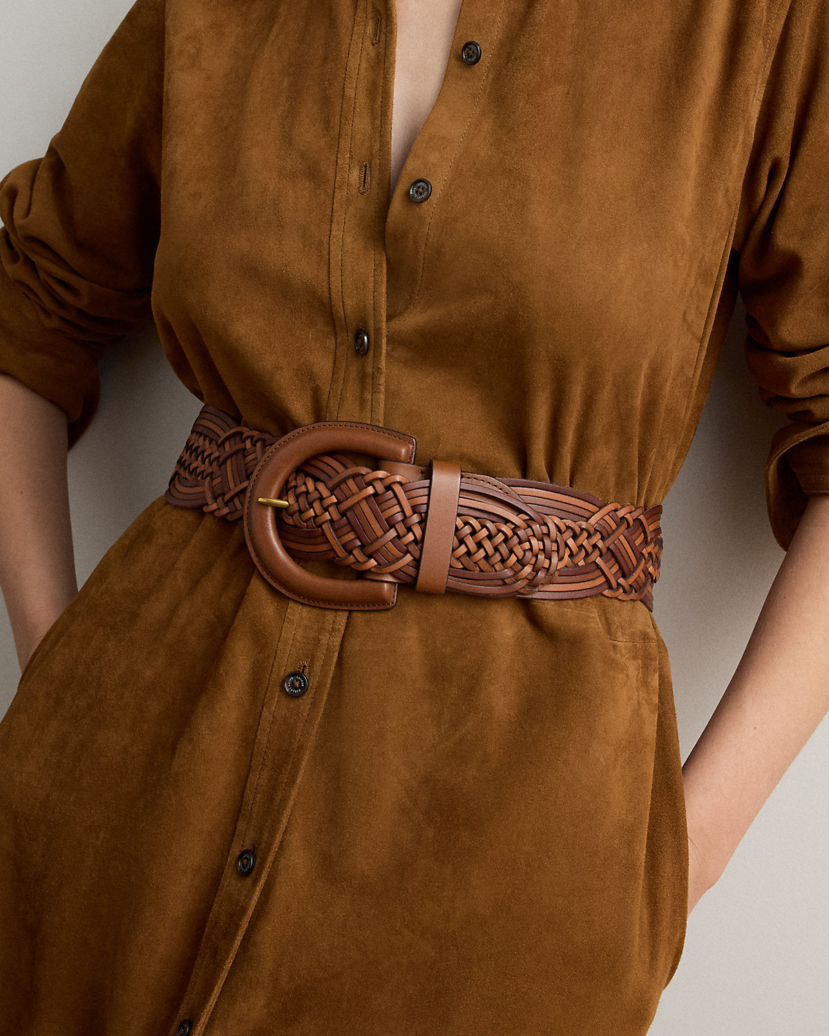 Braided Vachetta Leather Wide Belt
