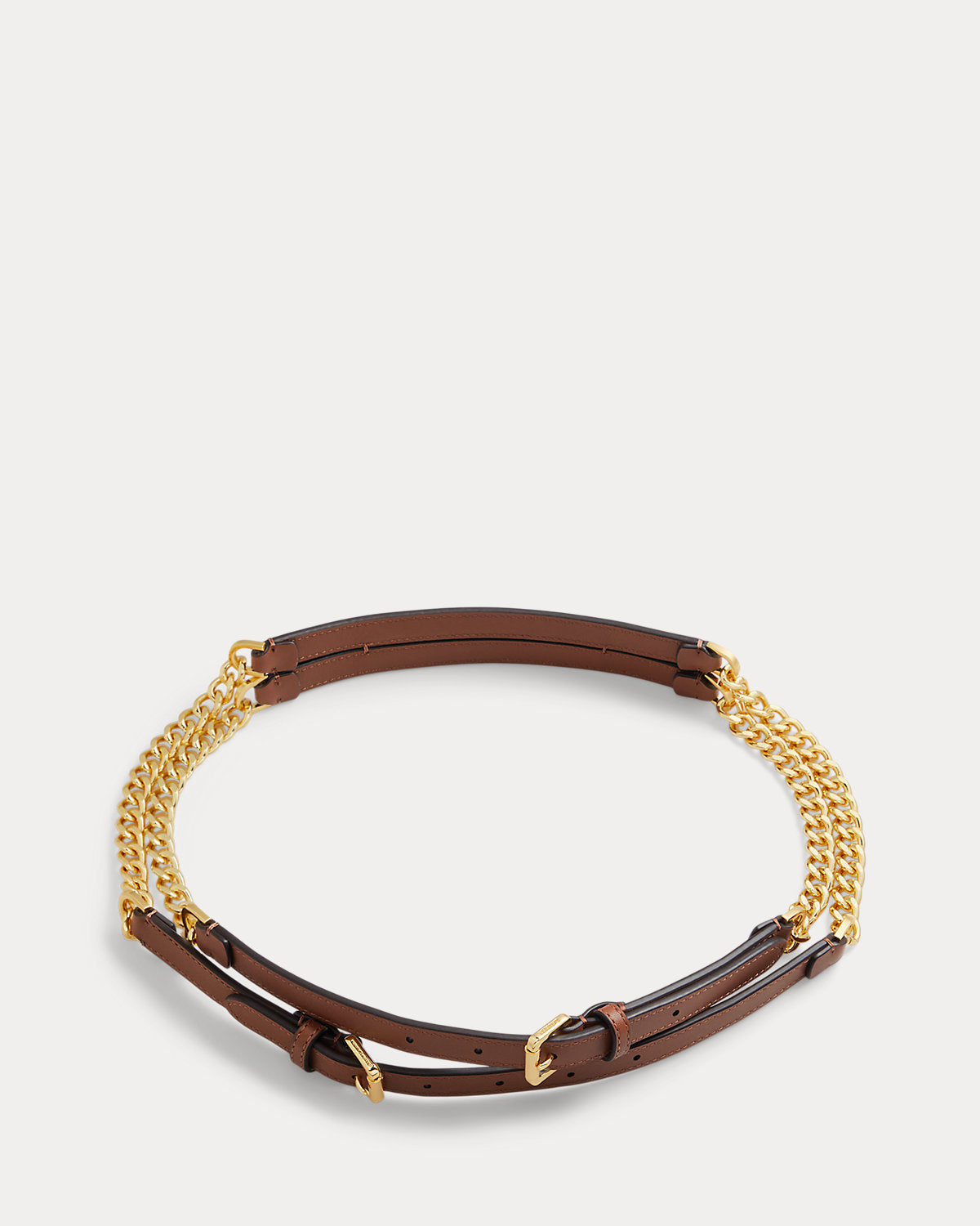 Leather-Trim Stacked Chain Belt