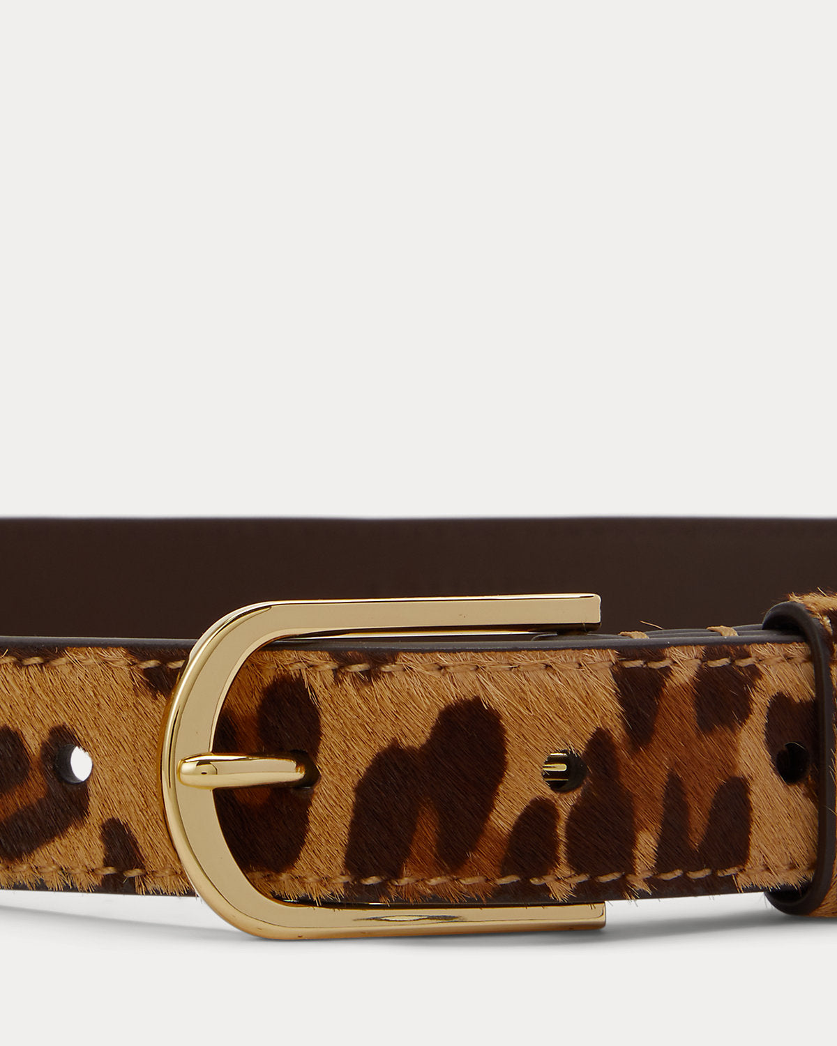 Rounded-Buckle Leopard-Print Skinny Belt