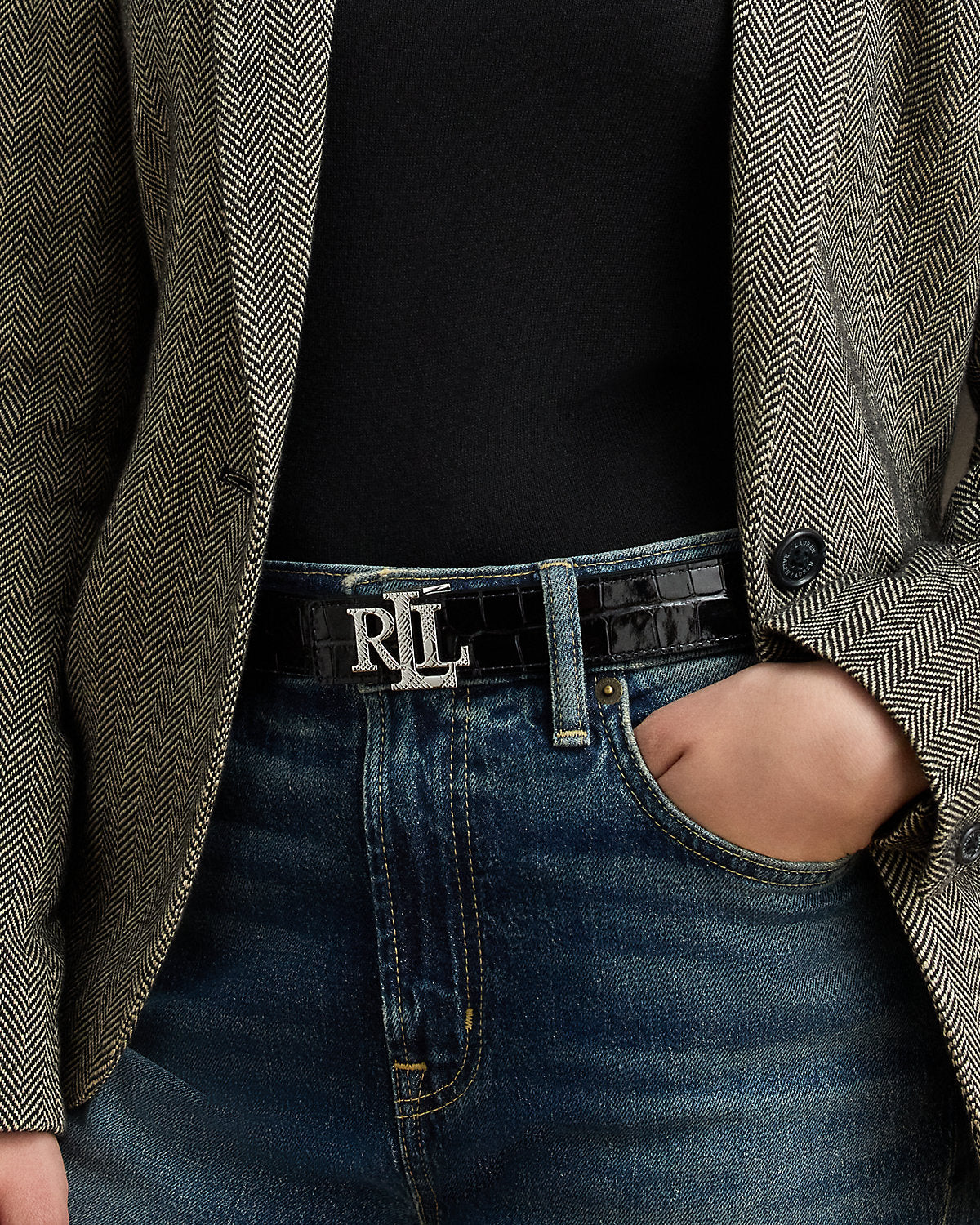 Logo Reversible Croc-Embossed Belt