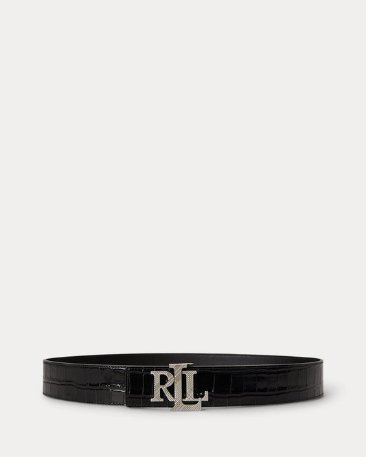 Logo Reversible Croc-Embossed Wide Belt