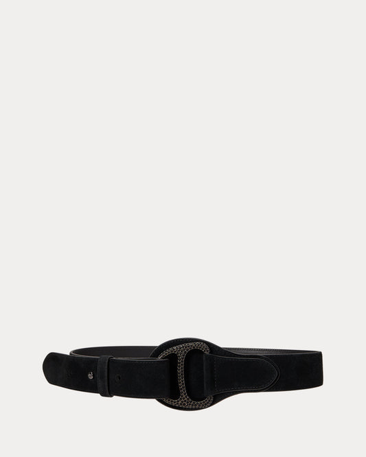 Suede Embellished D-Ring Wide Belt