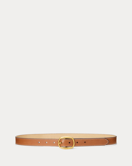 Oval-Buckle Skinny Leather Belt