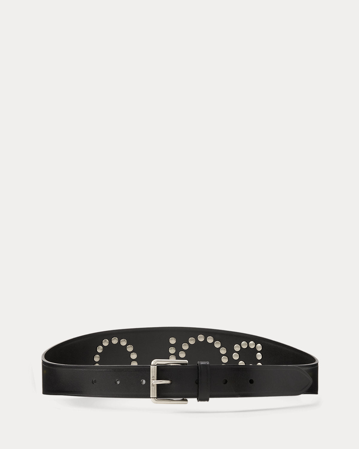 Studded Logo Leather Moto Belt