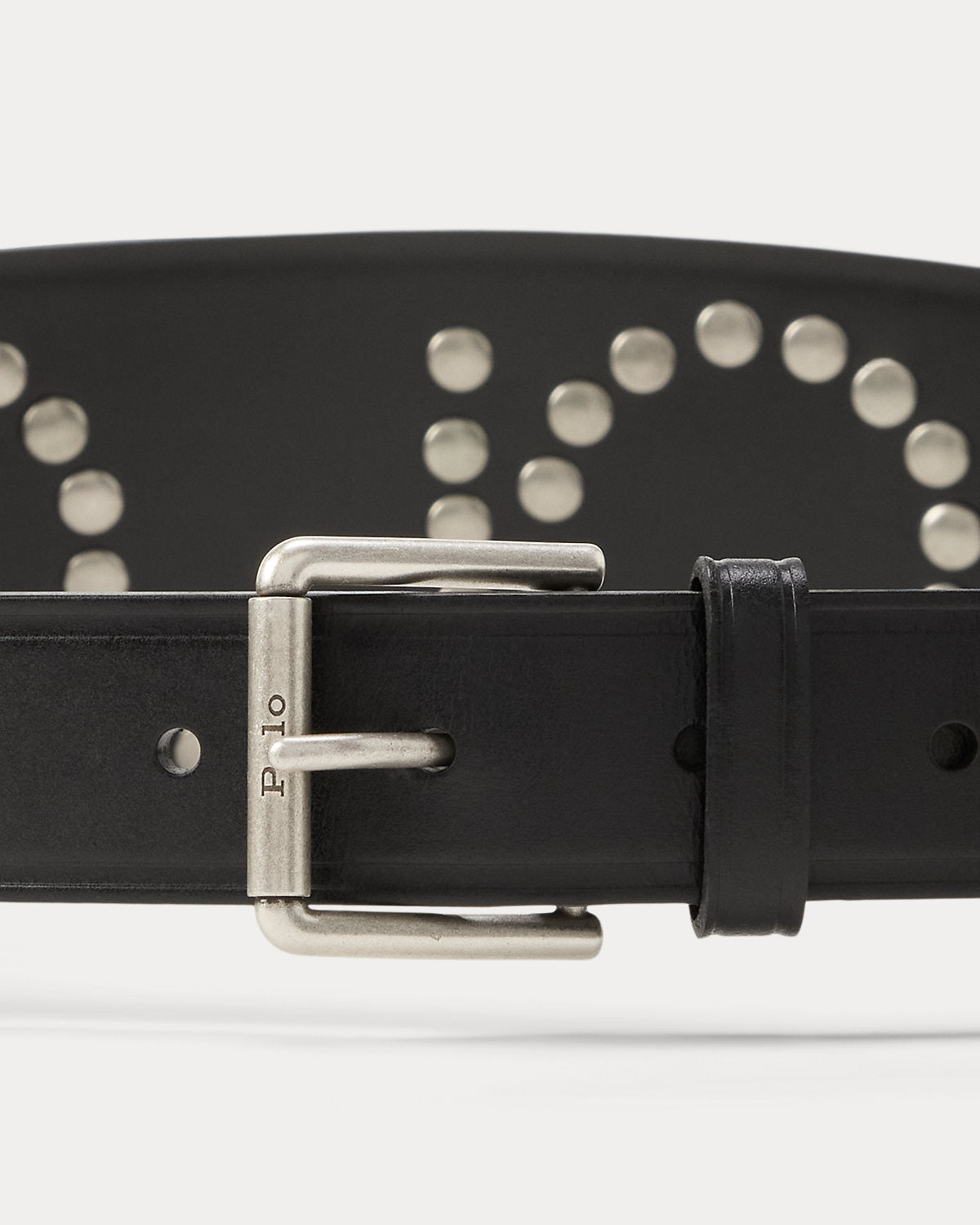 Studded Logo Leather Moto Belt