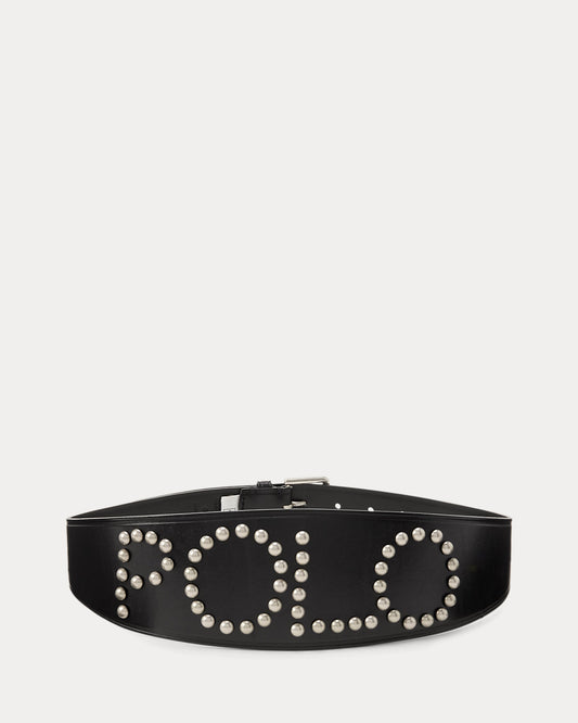 Studded Logo Leather Moto Belt