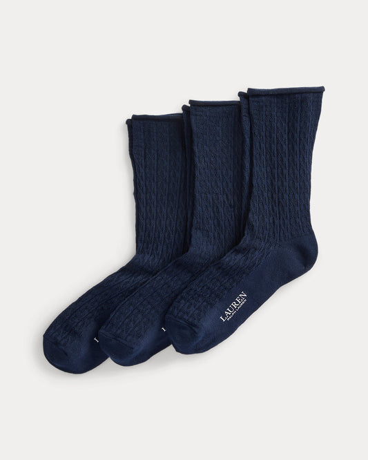 Cable-Knit Roll-Top Sock 3-Pack