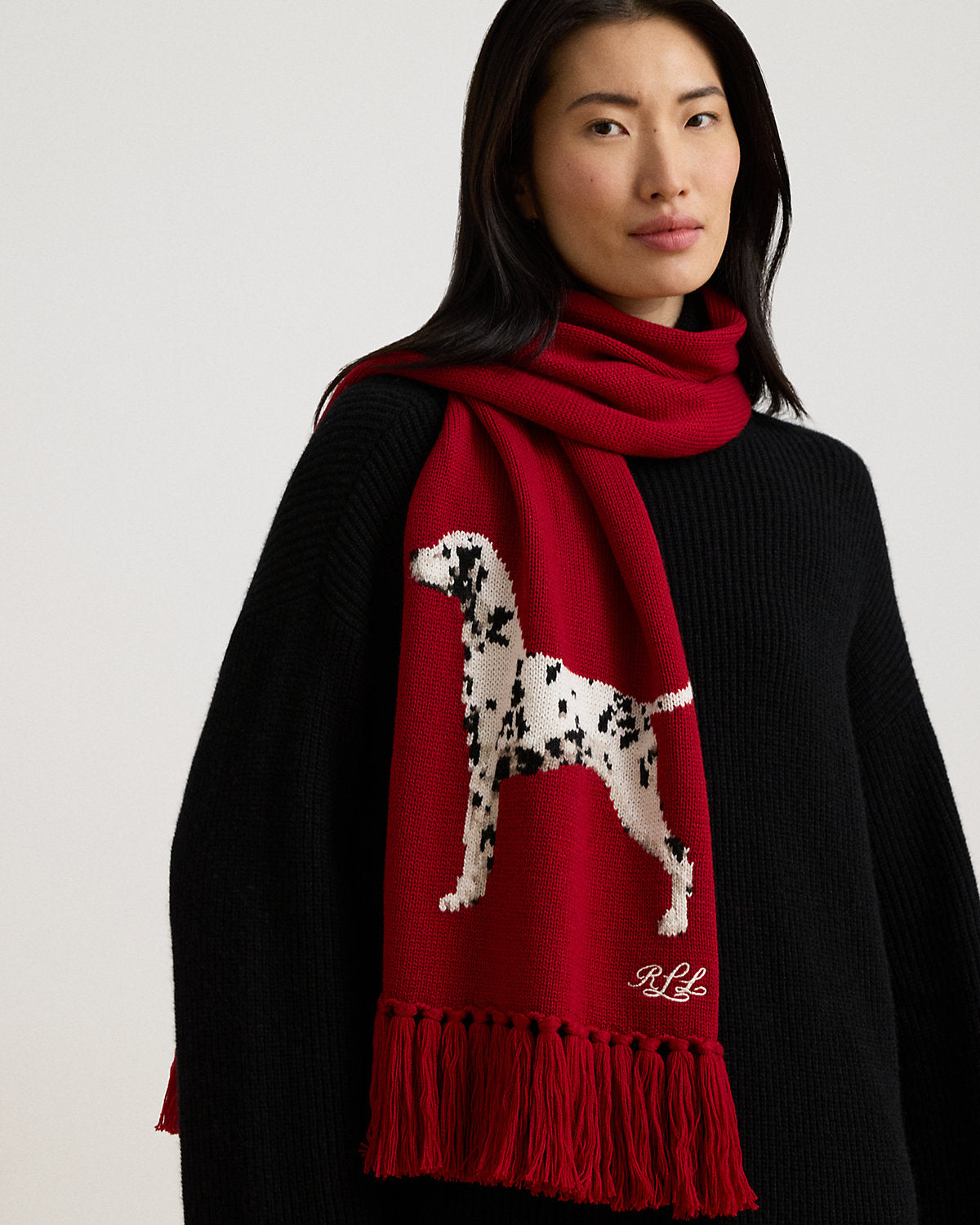 Fringe-Trim Dalmatian Scarf