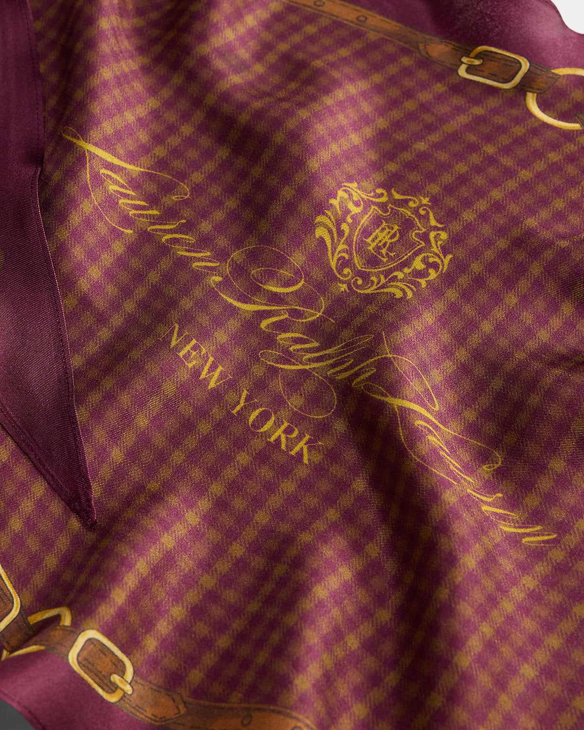 Plaid & Belting-Print Diamond Scarf