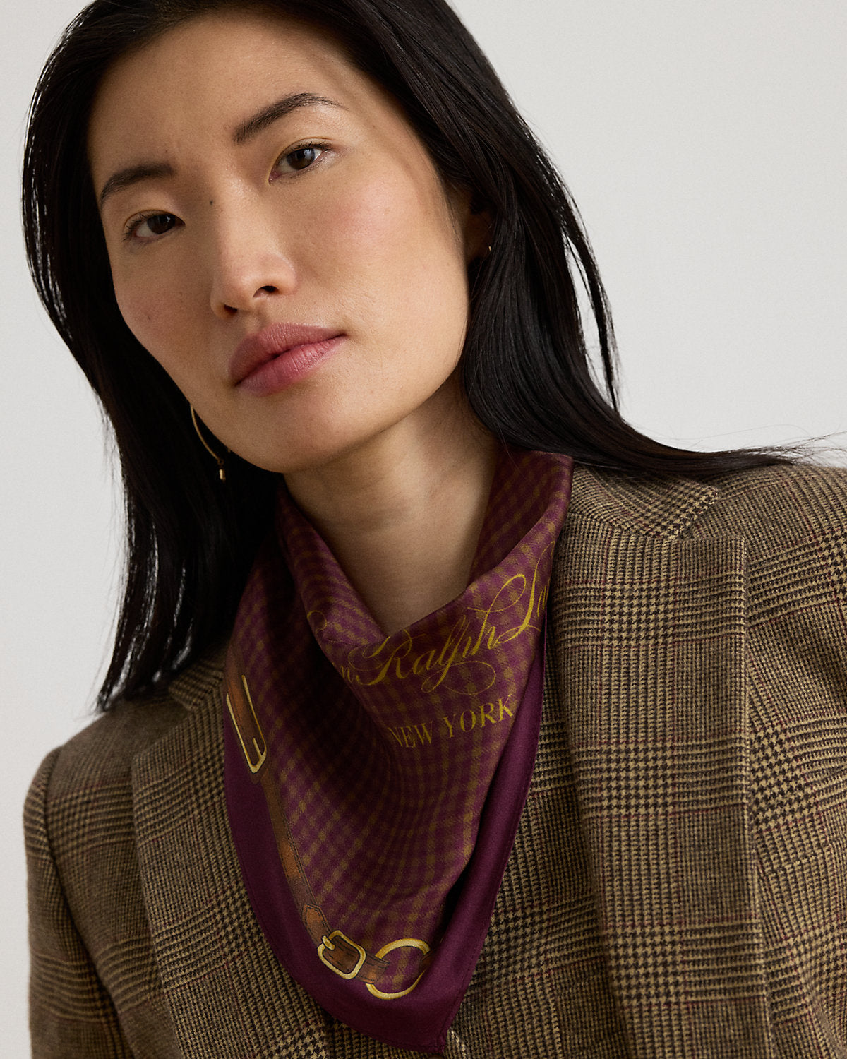 Plaid & Belting-Print Diamond Scarf