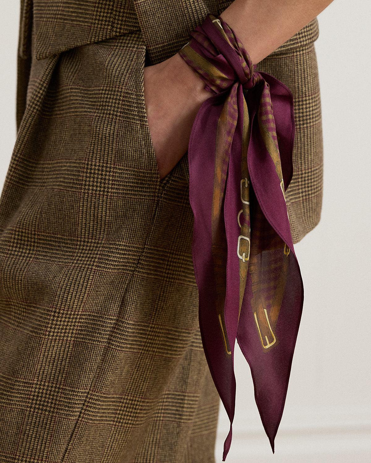Plaid & Belting-Print Diamond Scarf