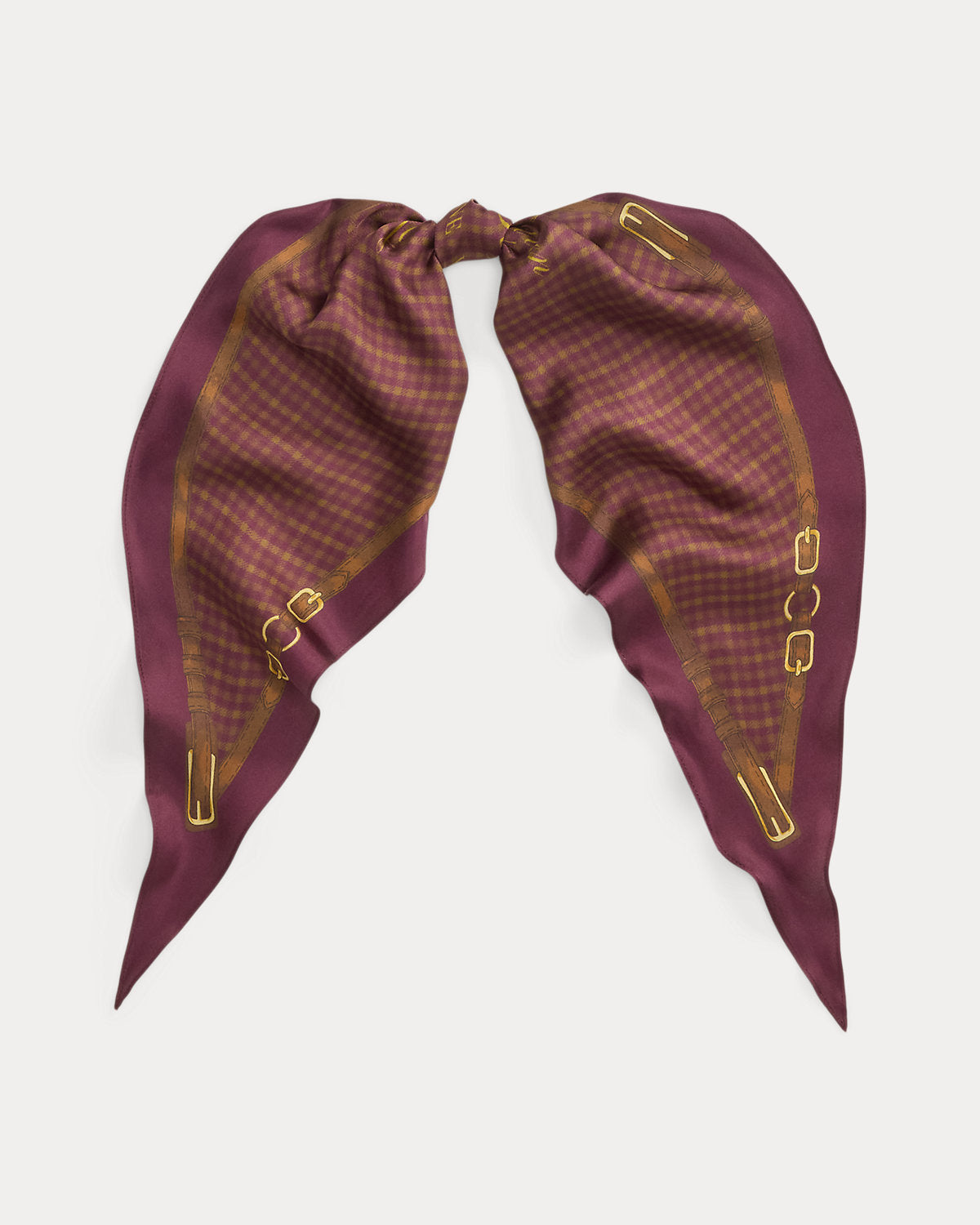 Plaid & Belting-Print Diamond Scarf