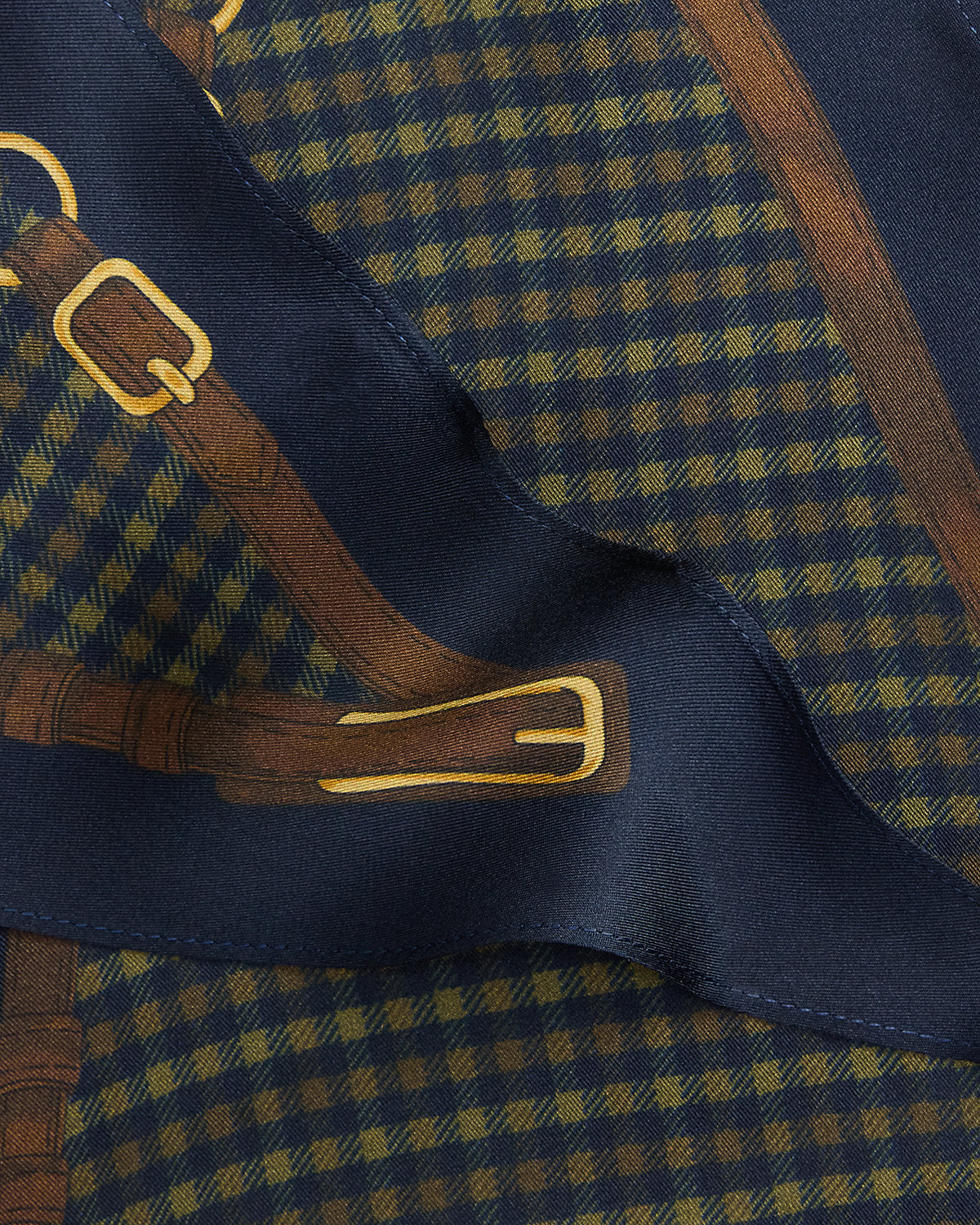 Plaid & Belting-Print Diamond Scarf