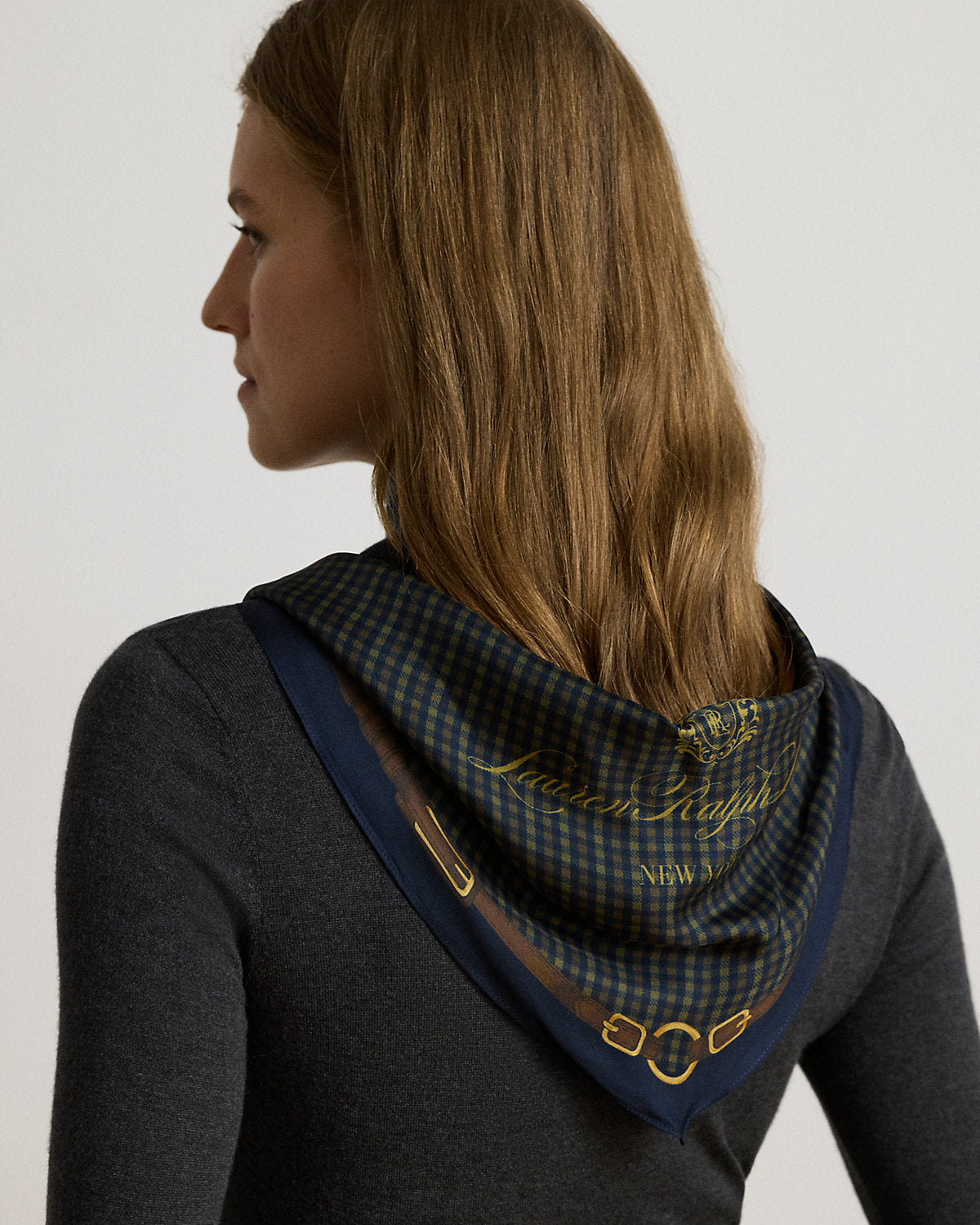 Plaid & Belting-Print Diamond Scarf