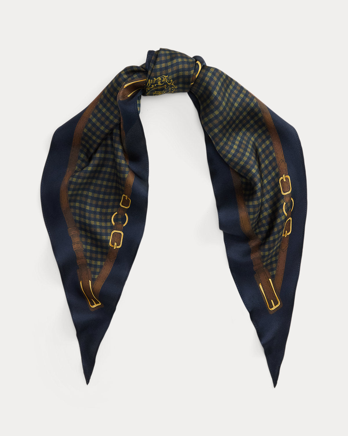 Plaid & Belting-Print Diamond Scarf