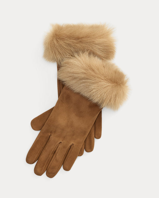 Shearling-Trim Suede Gloves