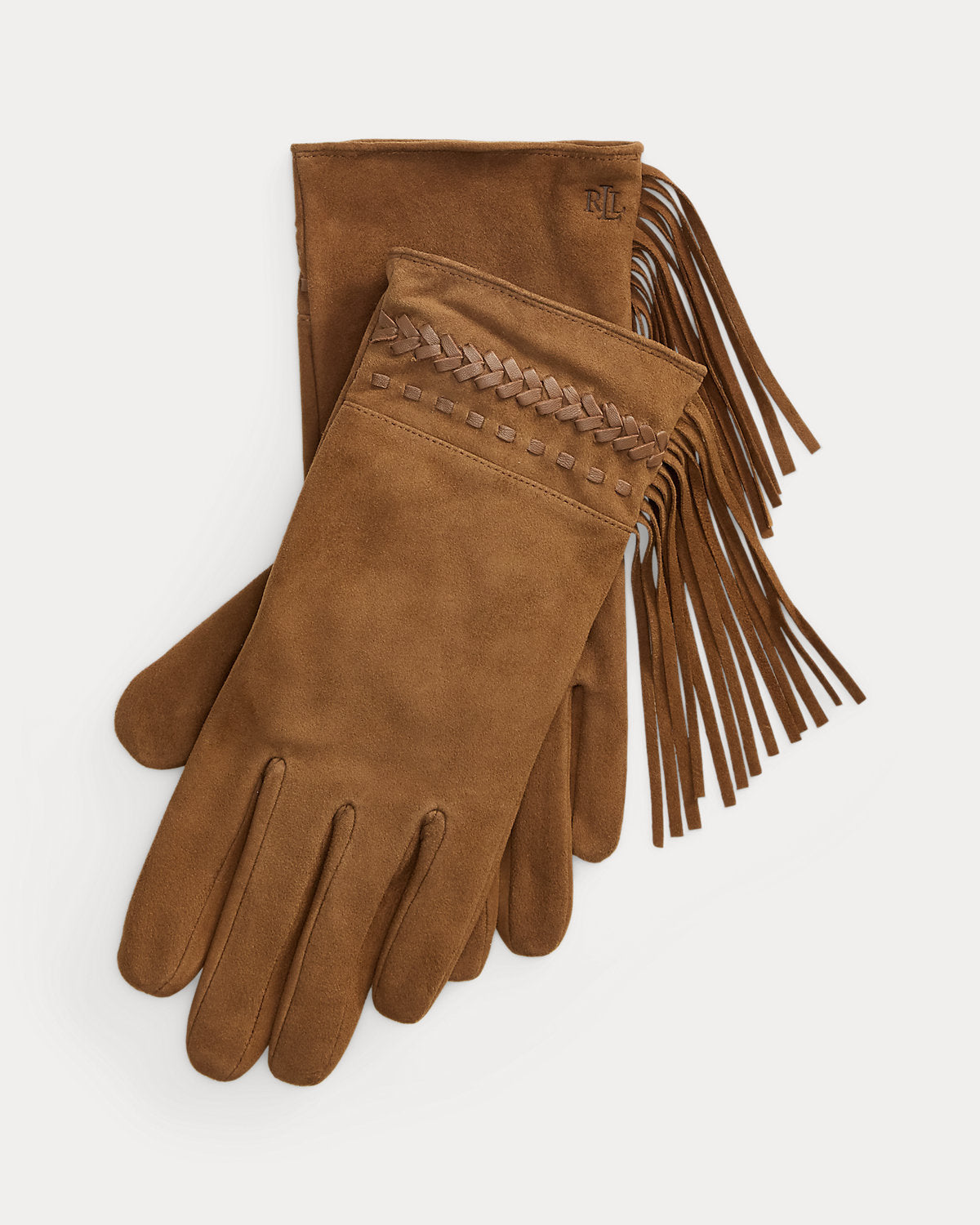 Fringe-Trim Sheep-Suede & Leather Gloves