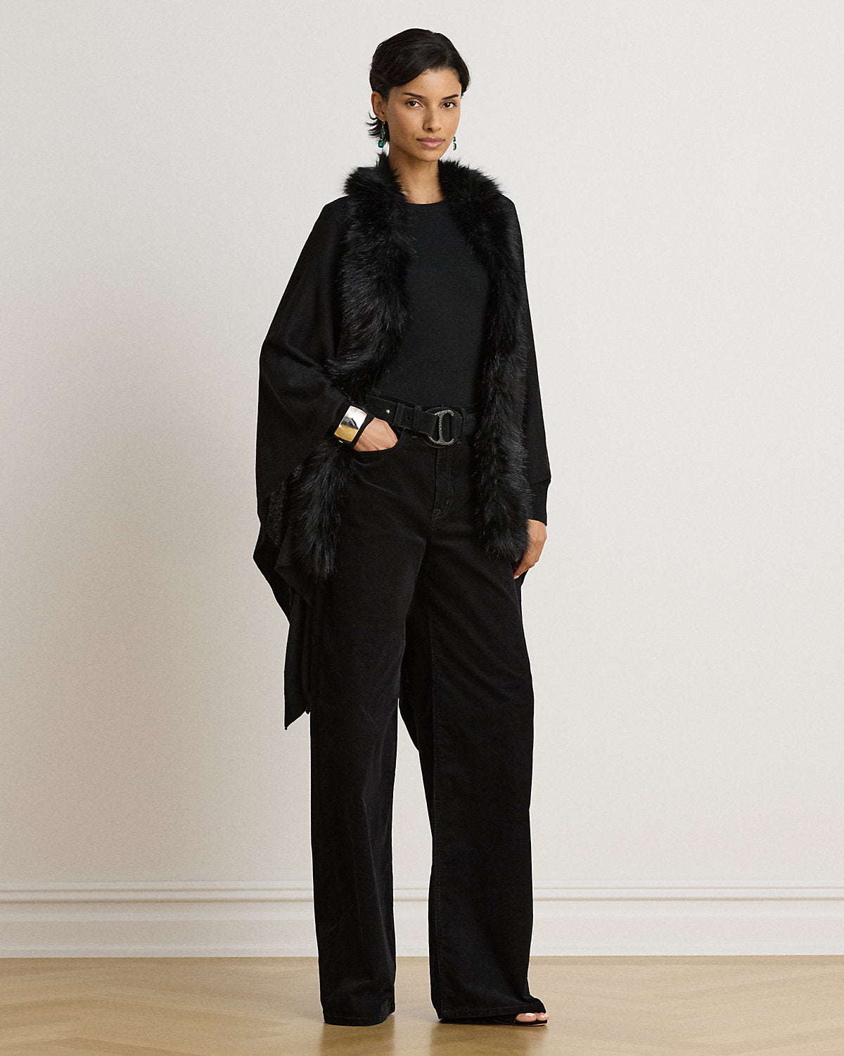 Faux-Fur-Trim Ruana