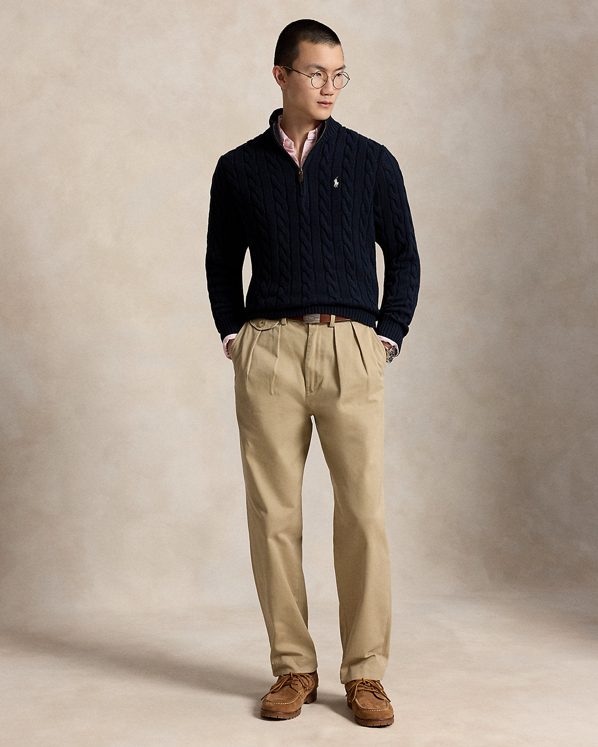 Cable-Knit Cotton Quarter-Zip Sweater