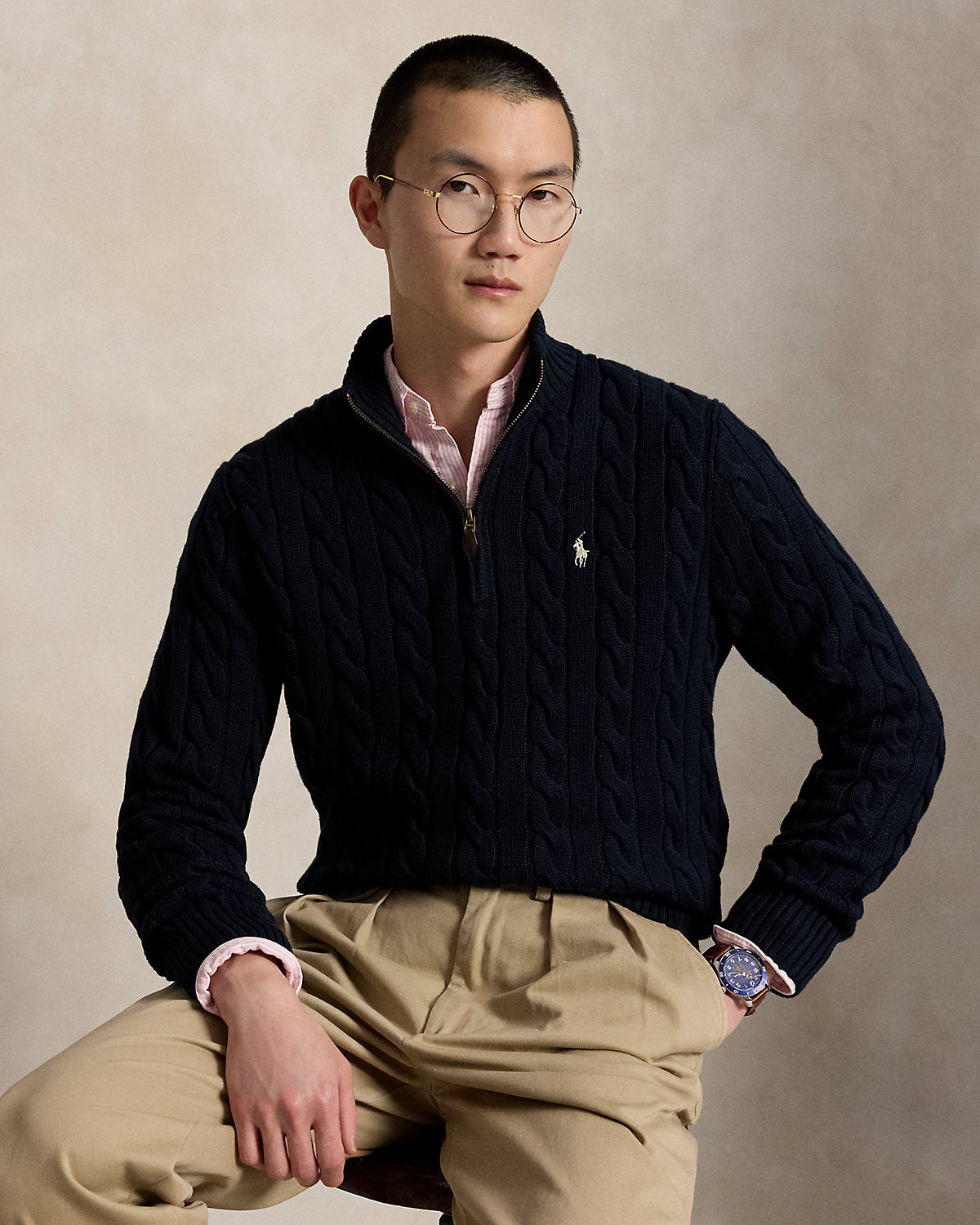 Cable-Knit Cotton Quarter-Zip Sweater