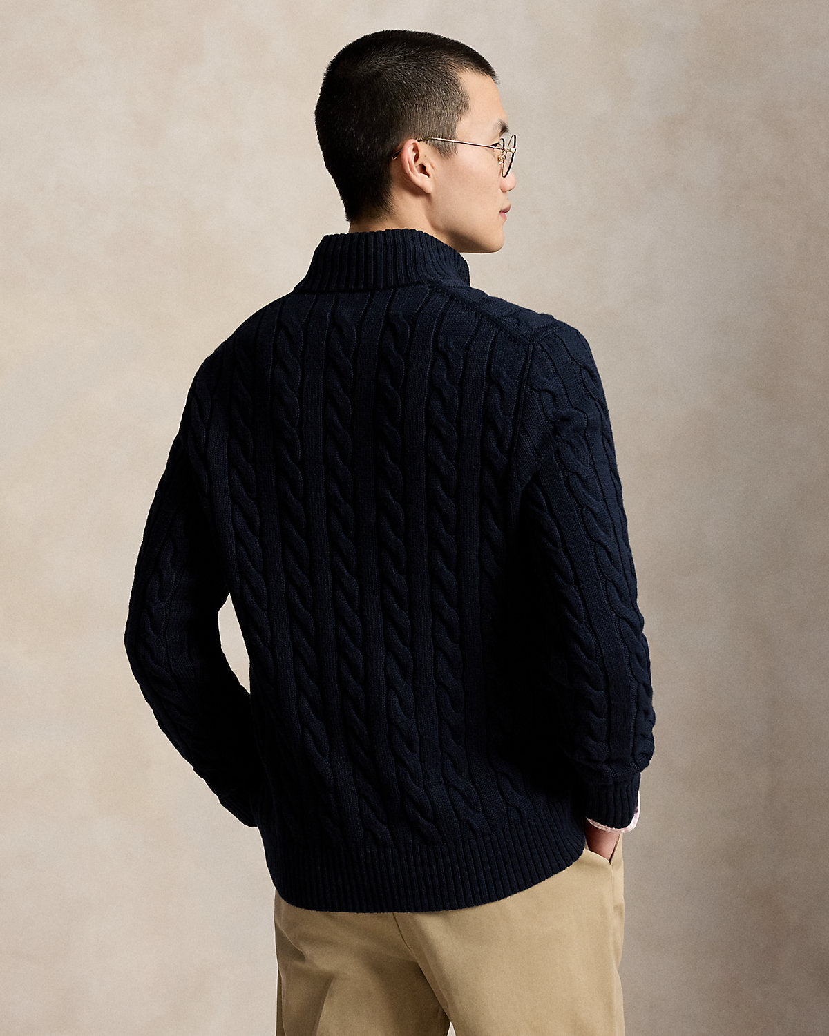 Cable-Knit Cotton Quarter-Zip Sweater
