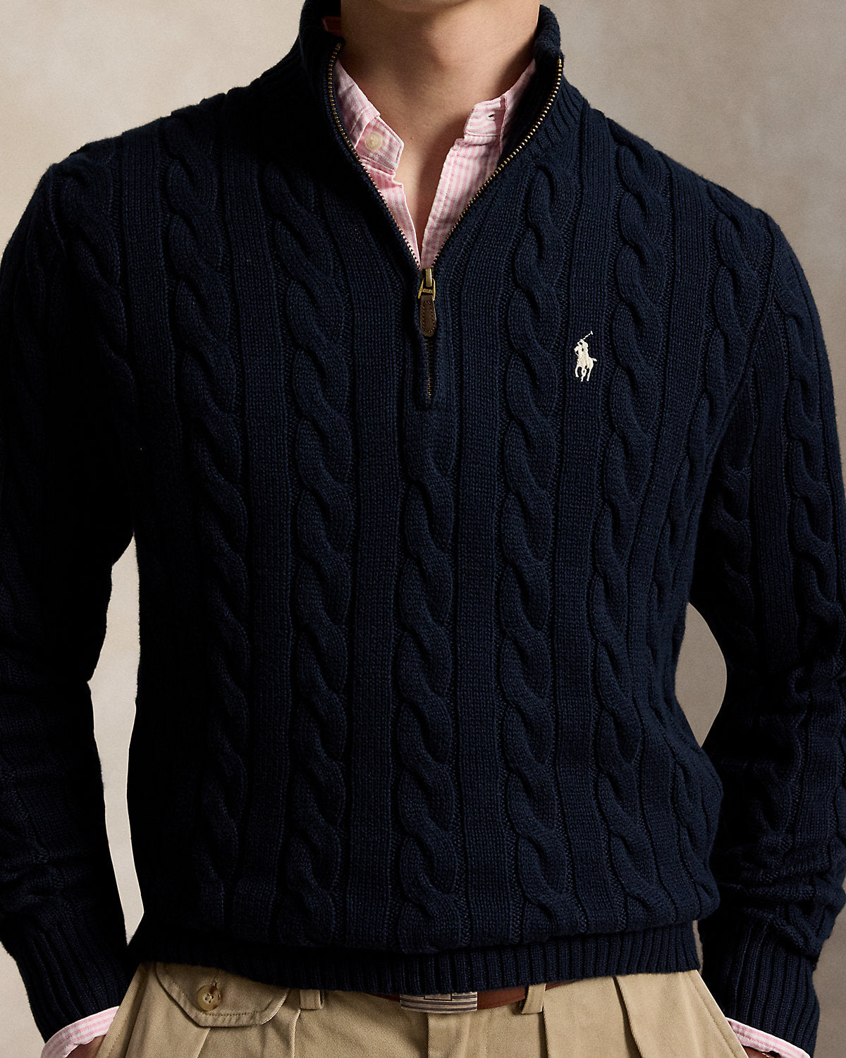 Cable-Knit Cotton Quarter-Zip Sweater
