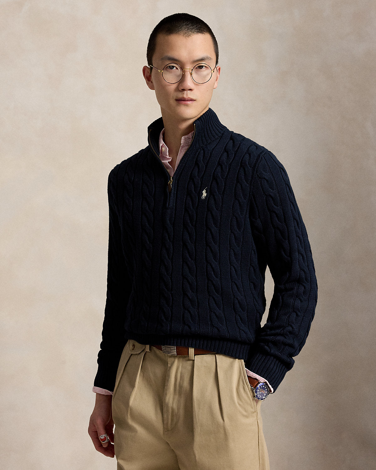 Cable-Knit Cotton Quarter-Zip Sweater